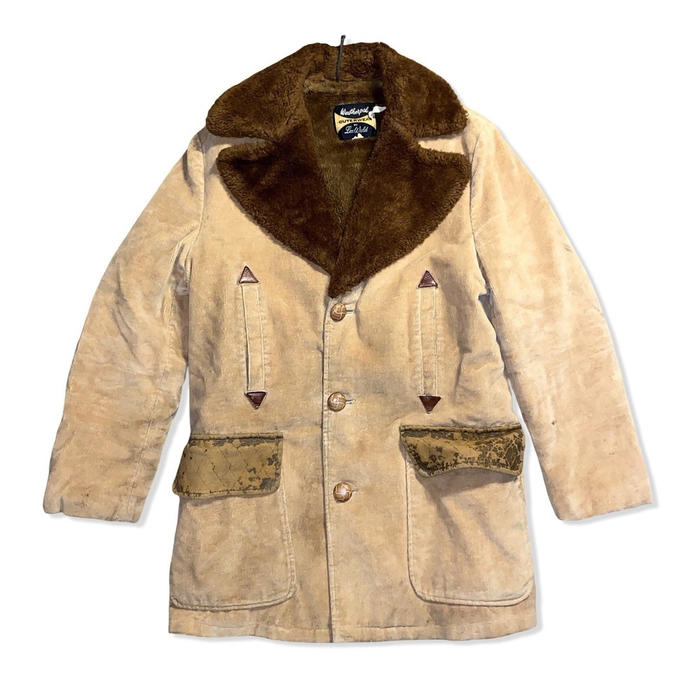 VTG 60s 70s Lee Wald Weatherpal Rancher Coat Faux Fur Liner L